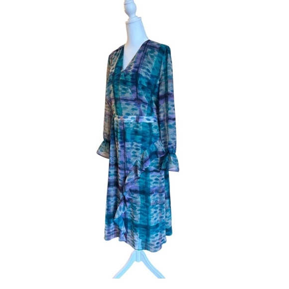 Soft Surroundings Watercolor Midi Dress XL Ruffle Sheer Long Sleeve Boho VNeck - Picture 3 of 8